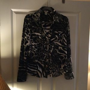 White and black animal print shirt